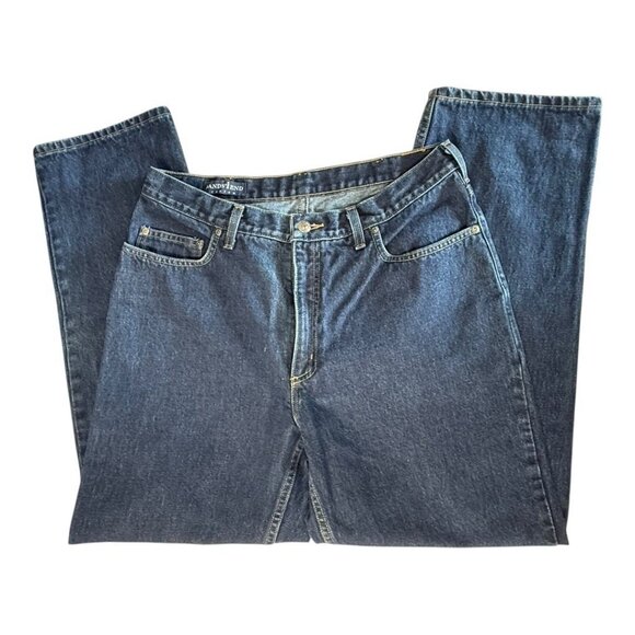 Lands End Mens Square Rigger Jeans~Size 35 x 31~Blue Dark Wash Straight ~ L14 27 - Picture 5 of 9